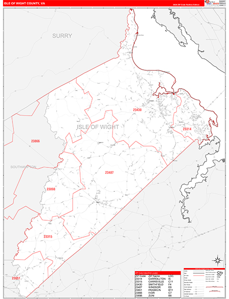 Isle of Wight County, VA Zip Code Map